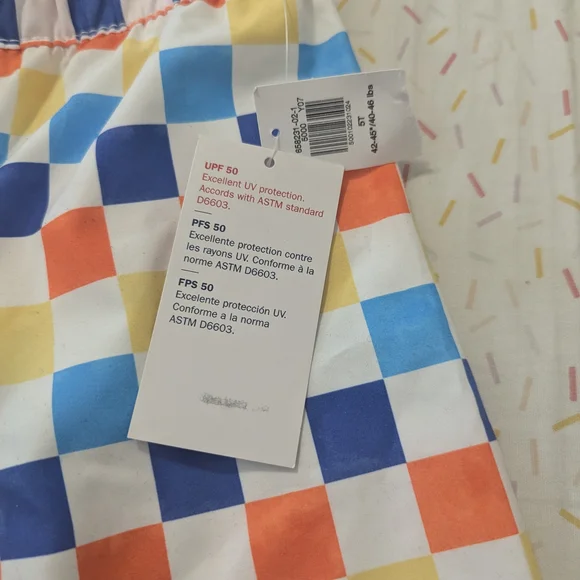 Old Navy Boys Colorblock Check Swim Trunks - Blue, Yellow, Orange, White - Picture 2 of 3